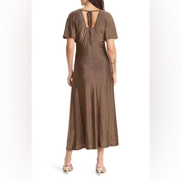 CHELSEA28 Metallic Midi Dress Black Gold Thanksgiving Christmas Holiday Party S - Picture 12 of 13